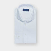 Classic Fit Plain White Fine Satin Stripe Cotton Shirt with Cut-away Collar & Two Button Cuff