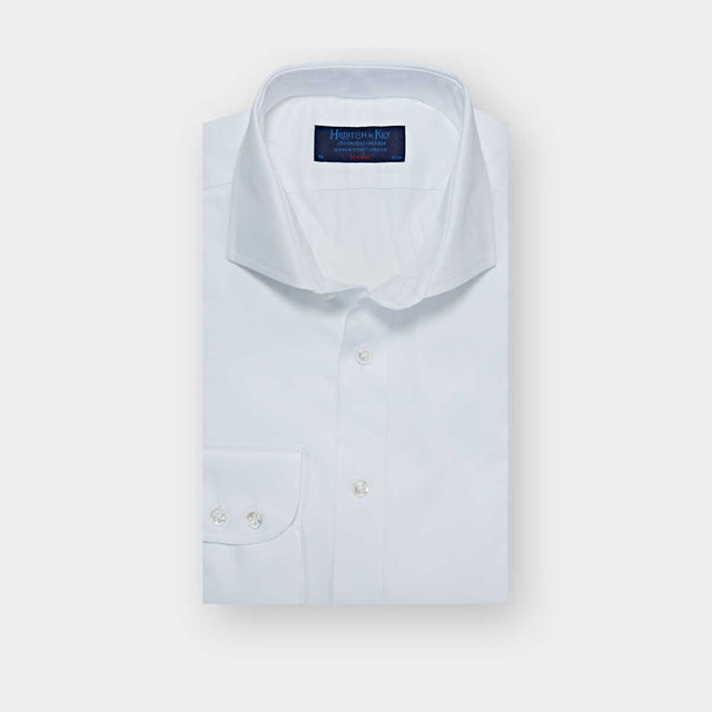 Classic Fit White Diamond Cotton Shirt with Cut-away Collar & Two Button Cuff