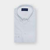 Contemporary Fit Plain White Basket Weave Shirt with Button Down Collar & Two Button Cuff