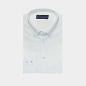 Contemporary Fit White Basket Weave Cotton Shirt with Button Down Collar & Two Button Cuff