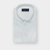 Contemporary Fit Plain White Cotton Shirt with Button Down Collar & Two Button Cuff