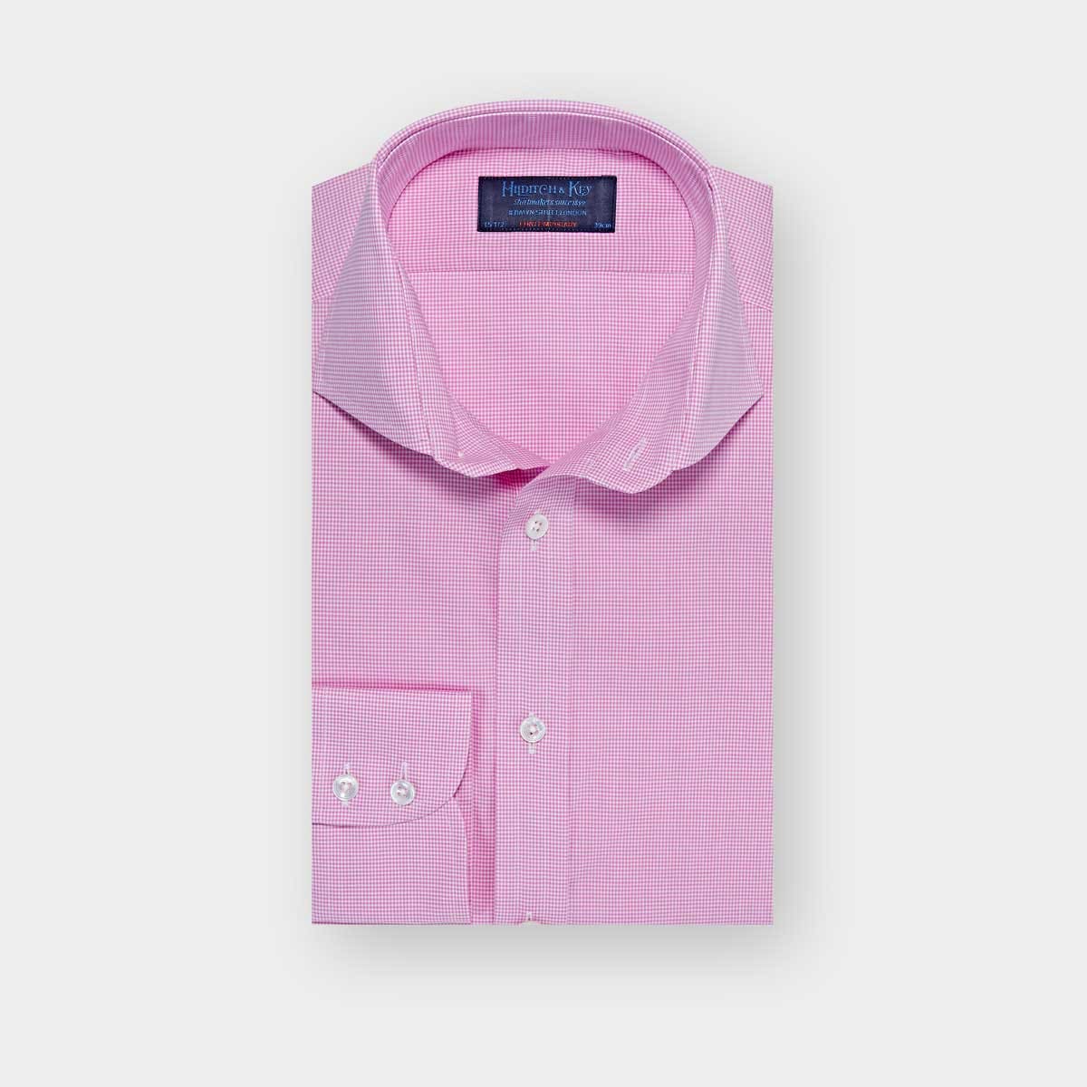 Contemporary Fit Lilac Micro Check Cotton Shirt With Cut Away Collar Two Button Cuff