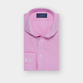 Contemporary Fit Lilac Micro Check Cotton Shirt with Cut-away Collar & Two Button Cuff