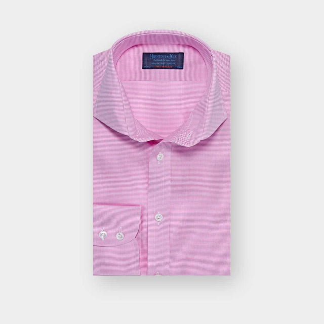 Contemporary Fit Lilac Micro Check Cotton Shirt with Cut-away Collar & Two Button Cuff