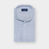 Contemporary Fit White, Blue & Navy Twill Check Cotton Shirt with Cut-away Collar & Two Button Cuff