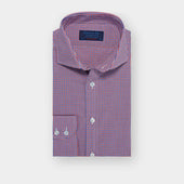 Contemporary Fit Red, Blue & White Check Cotton Shirt with Cut-away Collar & Two Button Cuff