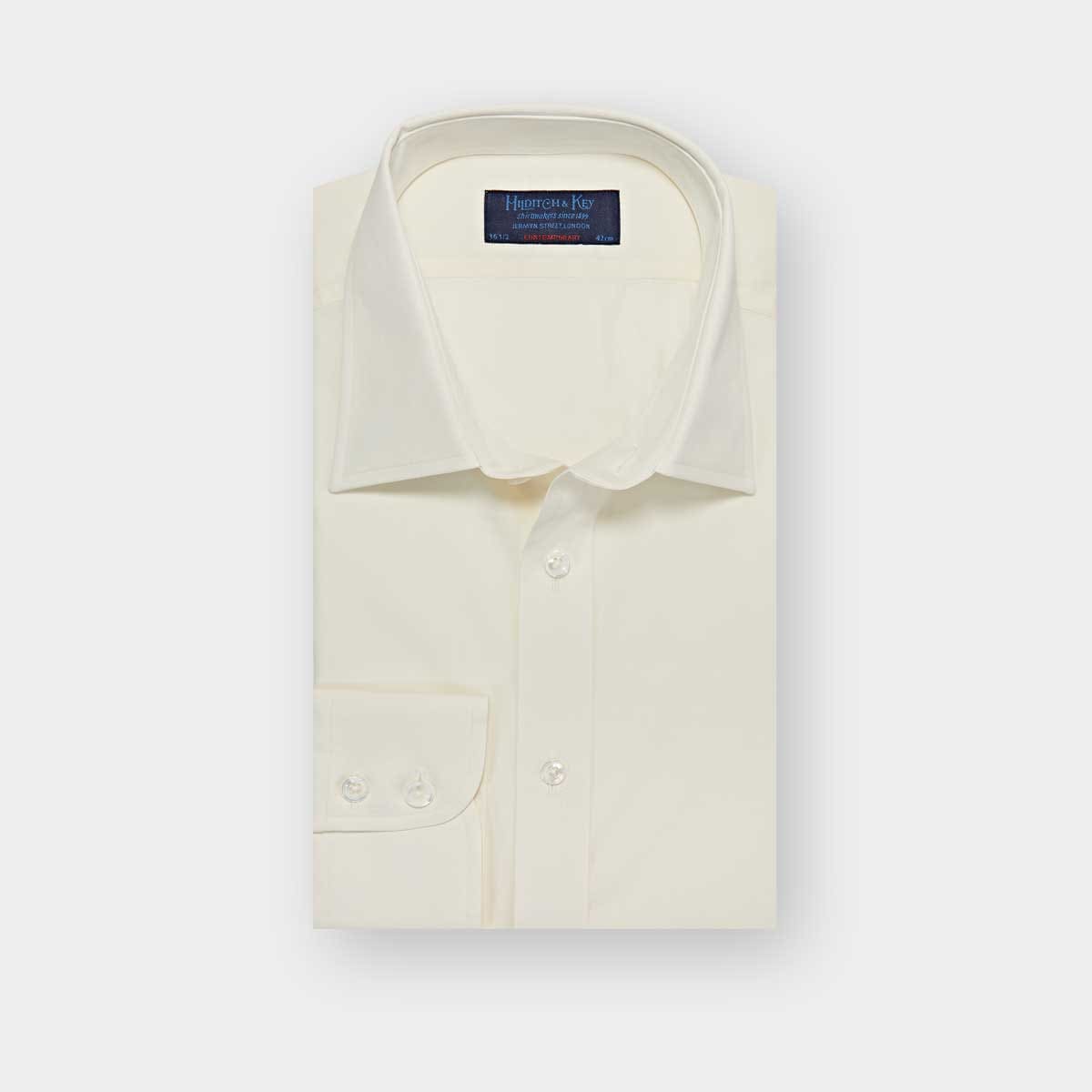 Contemporary Fit Plain Cotton Poplin Shirt With Classic Collar Two Button Cuff