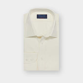 Contemporary Fit Plain Cream Cotton Poplin Shirt with Classic Collar & Two Button Cuff