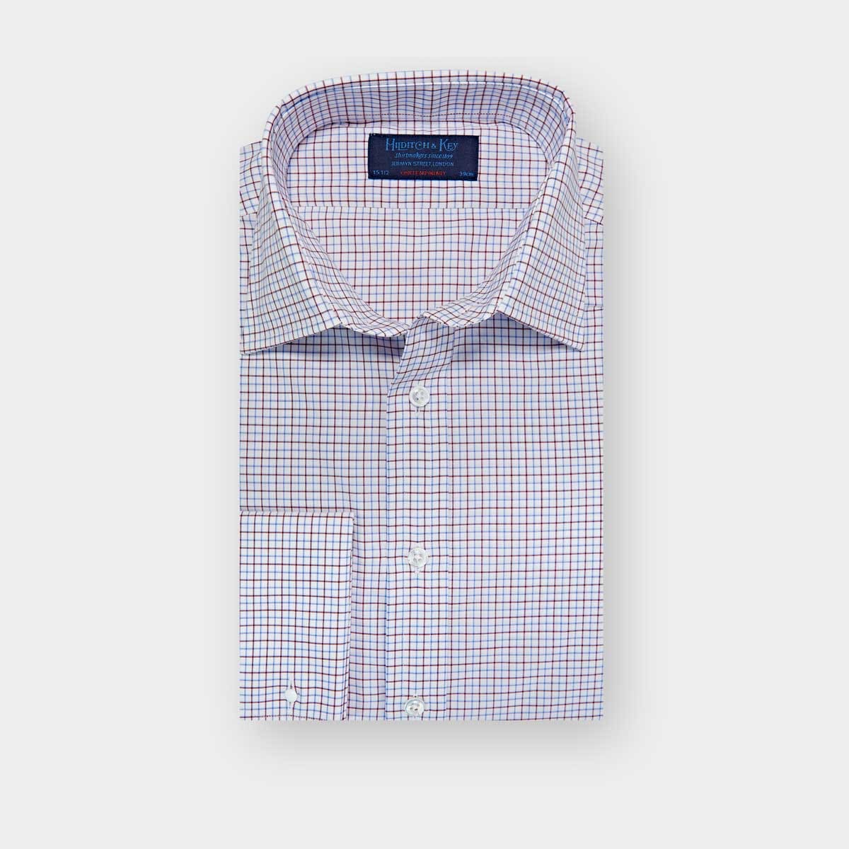 Contemporary Fit Grid Check Cotton Shirt With Classic Collar Double Cuff