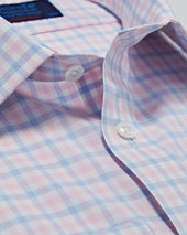 Contemporary Fit Pink Overcheck Cotton Shirt With Classic Collar Double Cuff