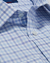Contemporary Fit Navy Overcheck Cotton Shirt With Classic Collar Double Cuff