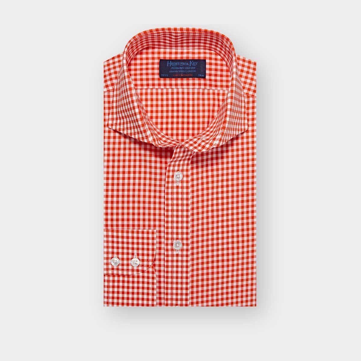 Contemporary Fit Gingham Check Cotton Poplin Shirt With Cut Away Collar Two Button Cuff
