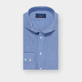 Contemporary Fit Navy Micro Check Cotton Shirt with Cut-away Collar & Two Button Cuff