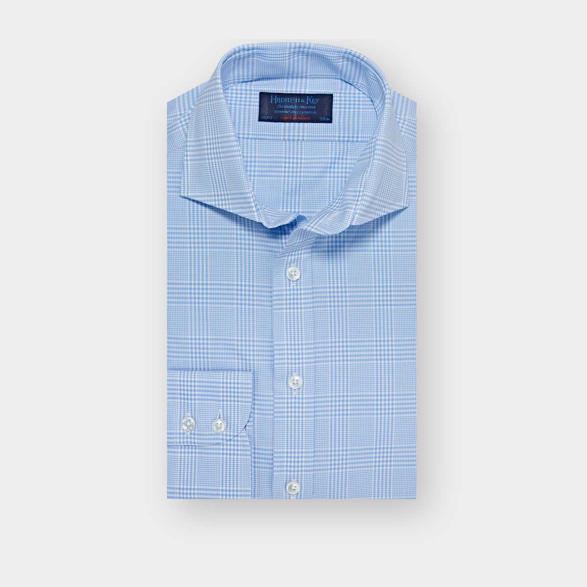 Contemporary Fit Light Prince Of Wales Check Cotton Shirt With Cut Away Collar Two Button Cuff