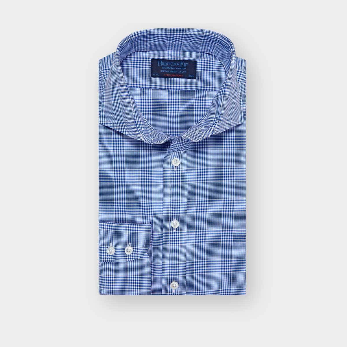 Contemporary Fit Prince Of Wales Check Cotton Shirt With Cut Away Collar Two Button Cuff