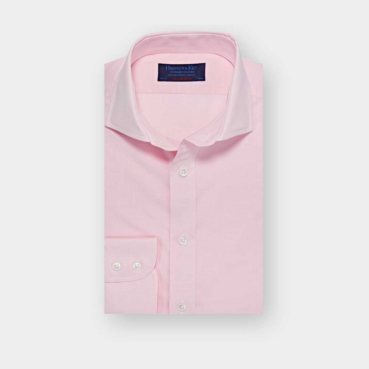 Contemporary Fit Pink Prince Of Wales Check Cotton Poplin Shirt With Cut Away Collar And Two Button Cuff