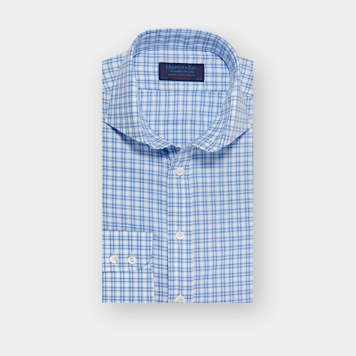 Contemporary Fit Double Overcheck Cotton Shirt With Cut Away Collar Two Button Cuff
