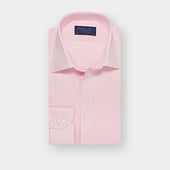 Contemporary Fit Pink Check Cotton Shirt with Classic Collar & Two Button Cuff