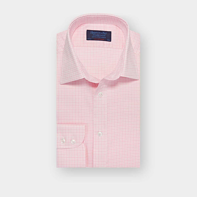 Contemporary Fit Pink Check Cotton Shirt with Classic Collar & Two Button Cuff