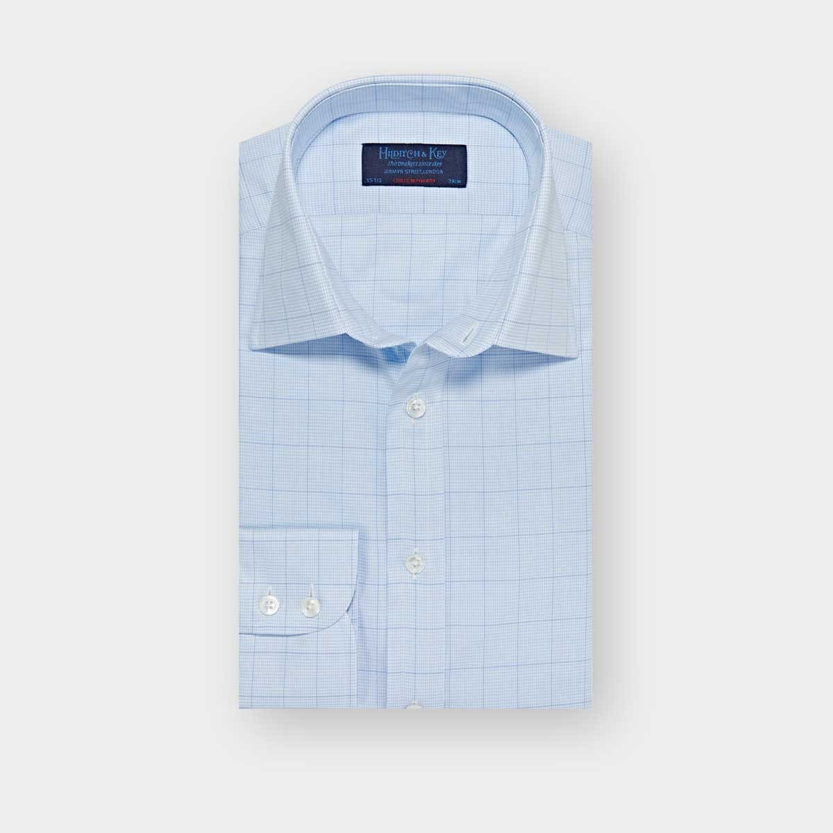 Contemporary Fit Houndstooth Check Cotton Shirt With Classic Collar Two Button Cuff