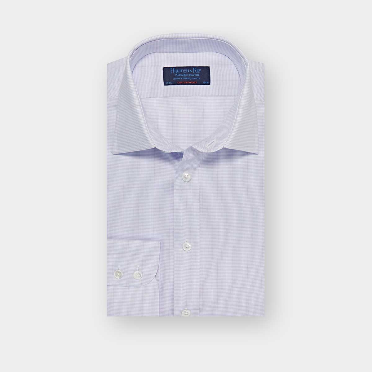 Contemporary Fit Lilac Houndstooth Check Cotton Shirt With Classic Collar Two Button Cuff