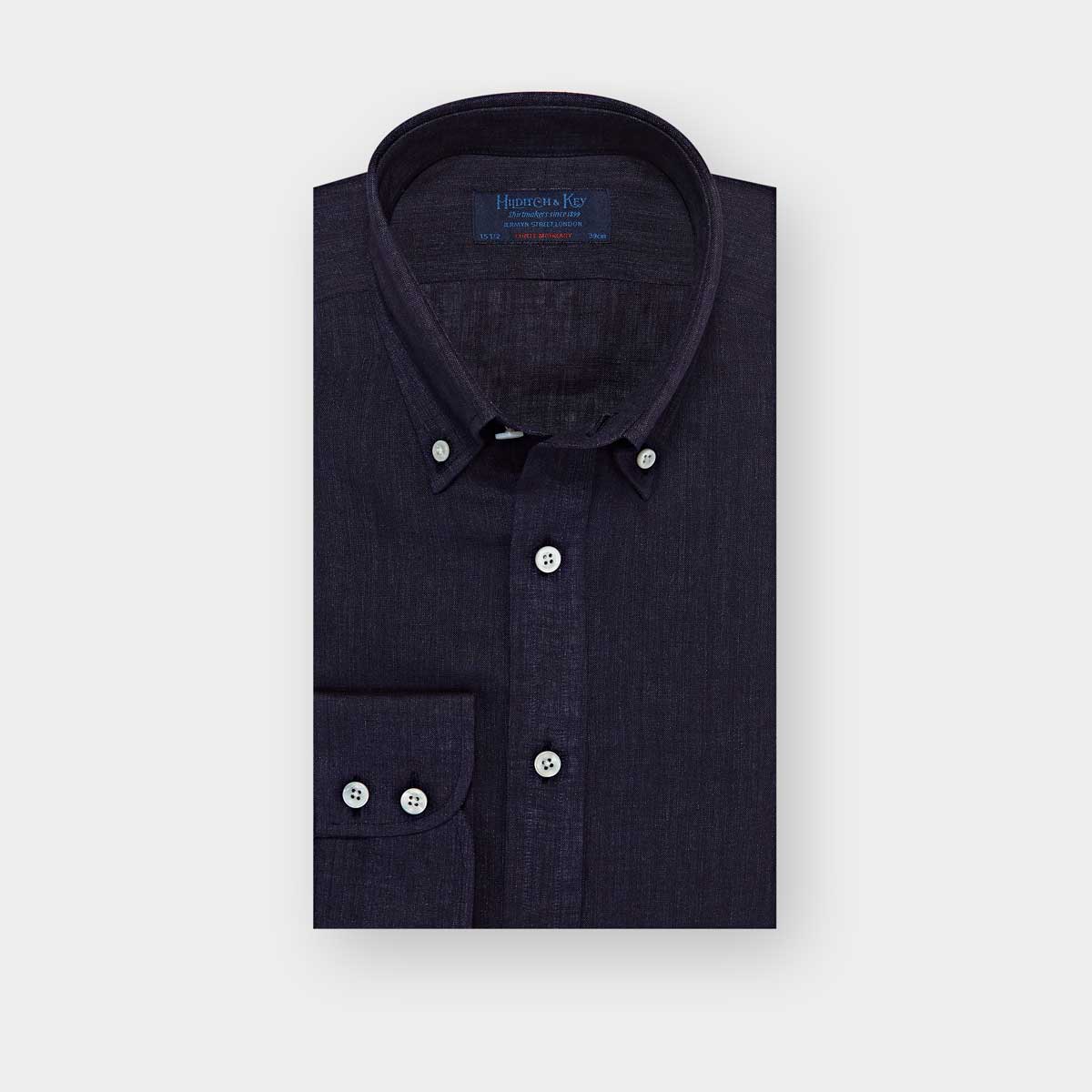 Contemporary Fit Plain Linen Shirt With Button Down Collar Two Button Cuff