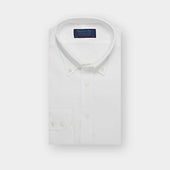 Contemporary Fit Plain White Linen Shirt with Button Down Collar & Two Button Cuff