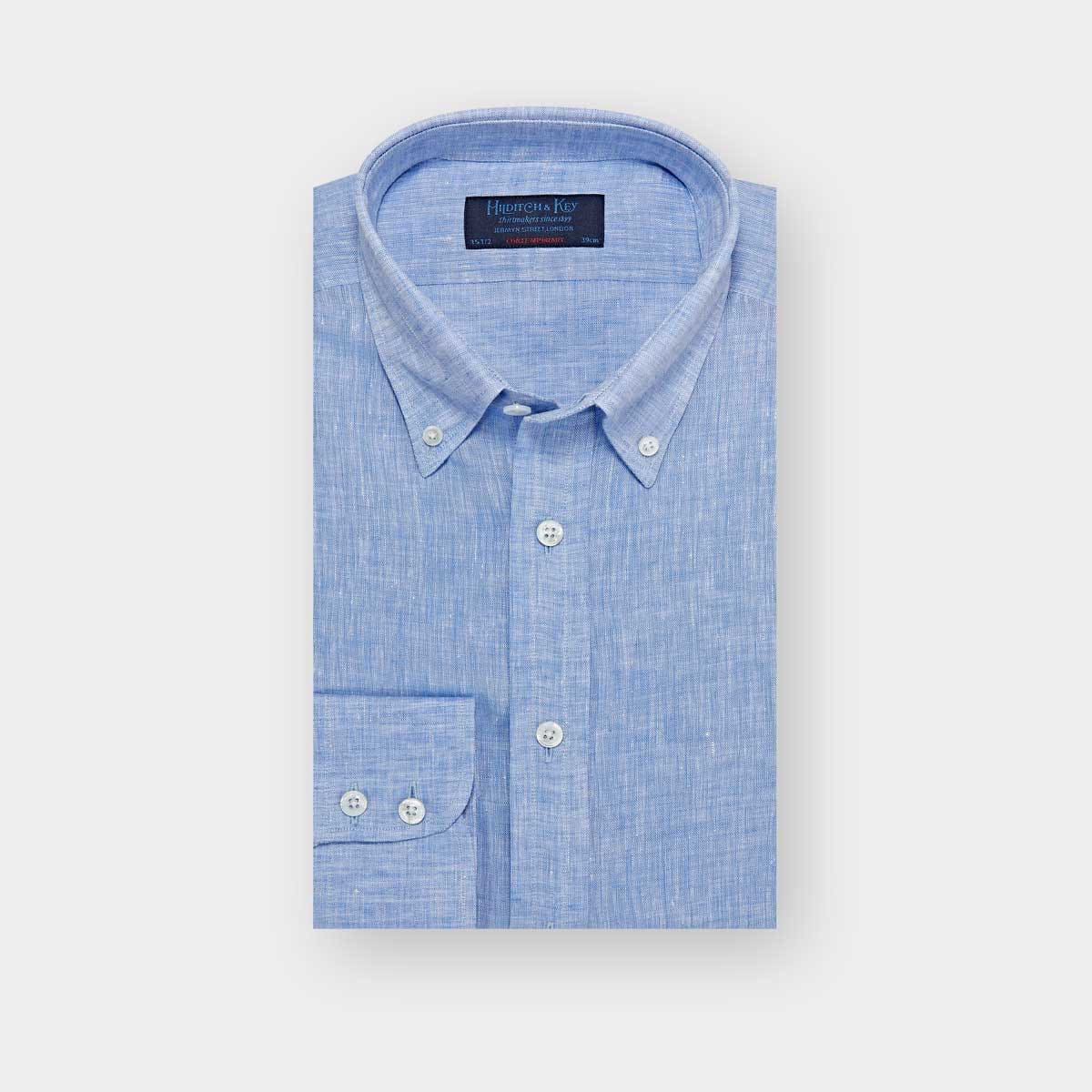 Contemporary Fit Plain Linen Shirt With Button Down Collar Two Button Cuff