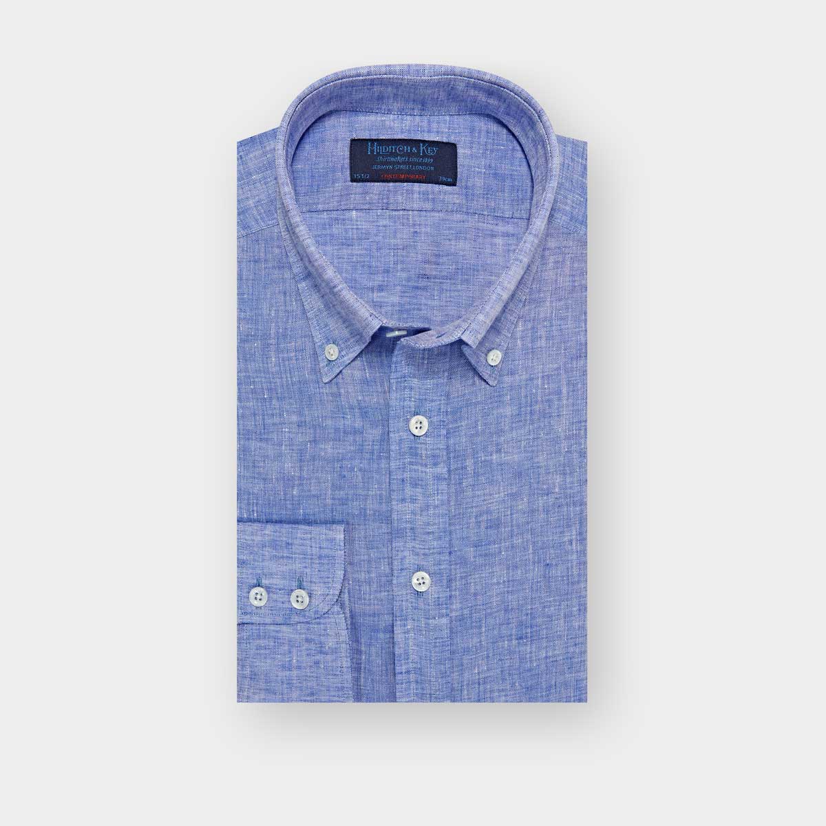 Contemporary Fit Plain Mid Linen Shirt With Button Down Collar Two Button Cuff
