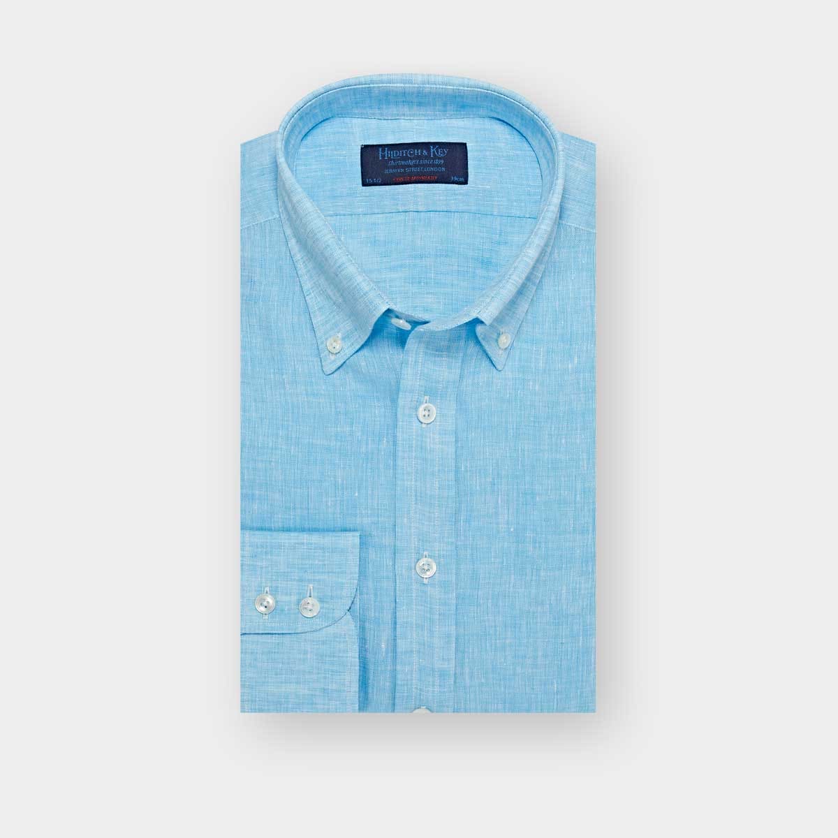 Contemporary Fit Plain Linen Shirt With Button Down Collar Two Button Cuff
