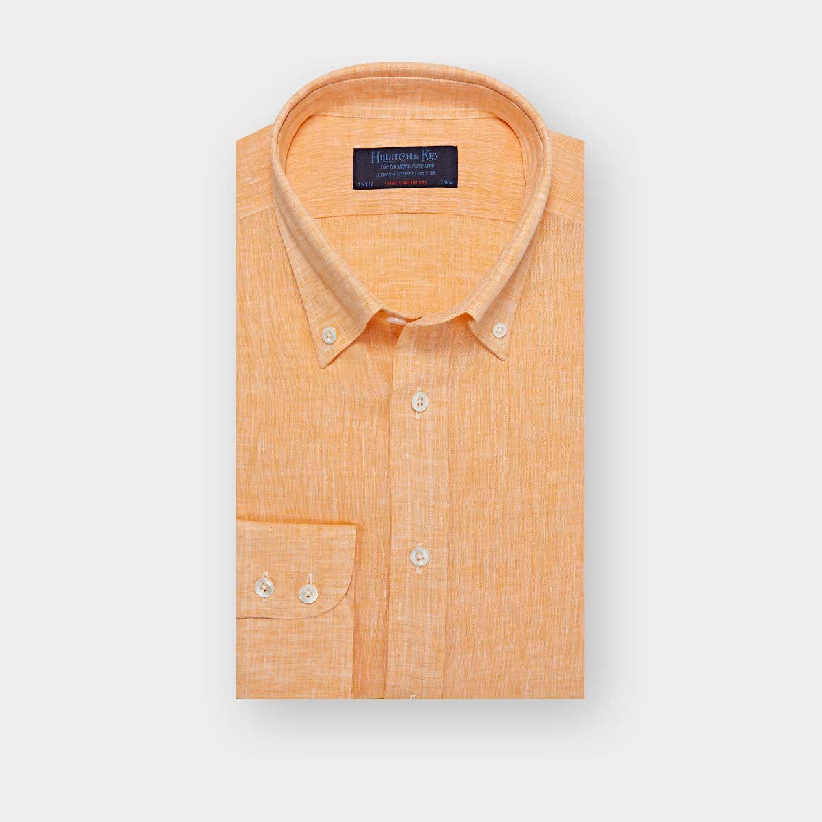 Contemporary Fit Plain Linen Shirt With Button Down Collar Two Button Cuff
