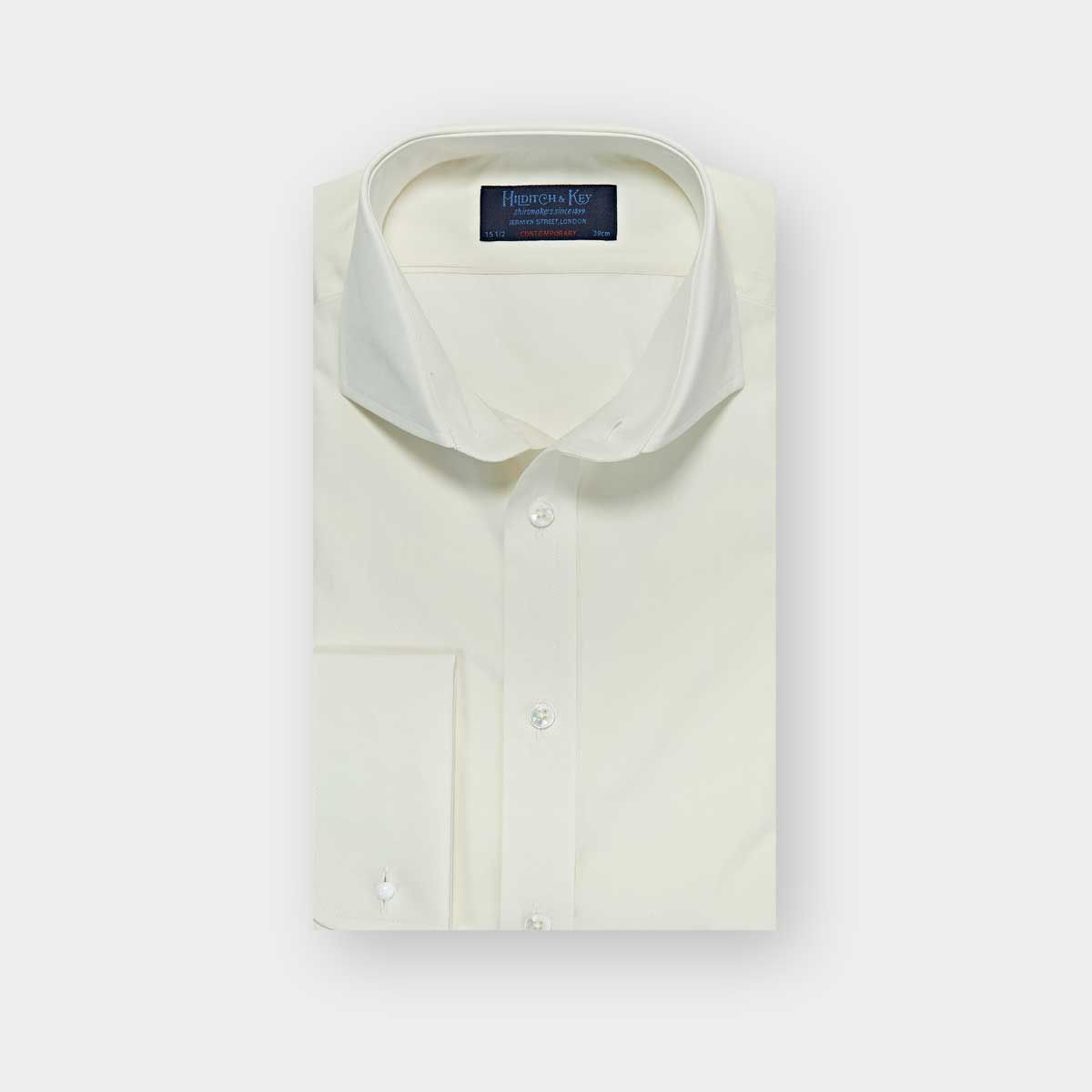 Contemporary Fit Plain Cotton Poplin Shirt With Cut Away Collar Double Cuff