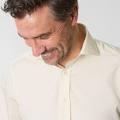 Contemporary Fit Plain Cotton Poplin Shirt With Cut Away Collar Double Cuff