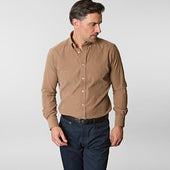 Contemporary Fit Fine Corduroy Shirt With Button Down Collar Two Button Cuff