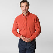 Contemporary Fit Fine Corduroy Shirt With Button Down Collar Two Button Cuff