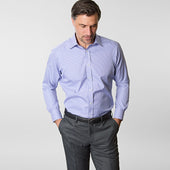 Contemporary Fit Houndstooth Check Cotton Shirt With Classic Collar Two Button Cuff