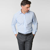 Contemporary Fit Light Fine Bengal Stripe Cotton Shirt With Classic Collar Two Button Cuff