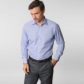 Contemporary Fit Fine Bengal Stripe Cotton Shirt With Classic Collar Two Button Cuff