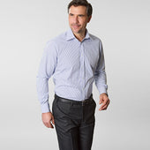 Contemporary Fit Grid Check Cotton Shirt With Classic Collar Two Button Cuff