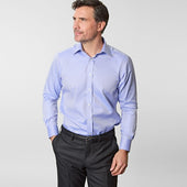 Contemporary Fit Herringbone Cotton Shirt With Classic Collar Two Button Cuff