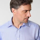 Contemporary Fit Herringbone Cotton Shirt With Classic Collar Two Button Cuff