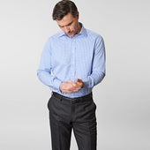 Contemporary Fit Light Gingham Check Cotton Shirt With Classic Collar Double Cuff