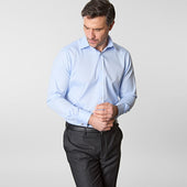Contemporary Fit Light Oxford Sea Island Quality Cotton Shirt With Classic Collar Double Cuff