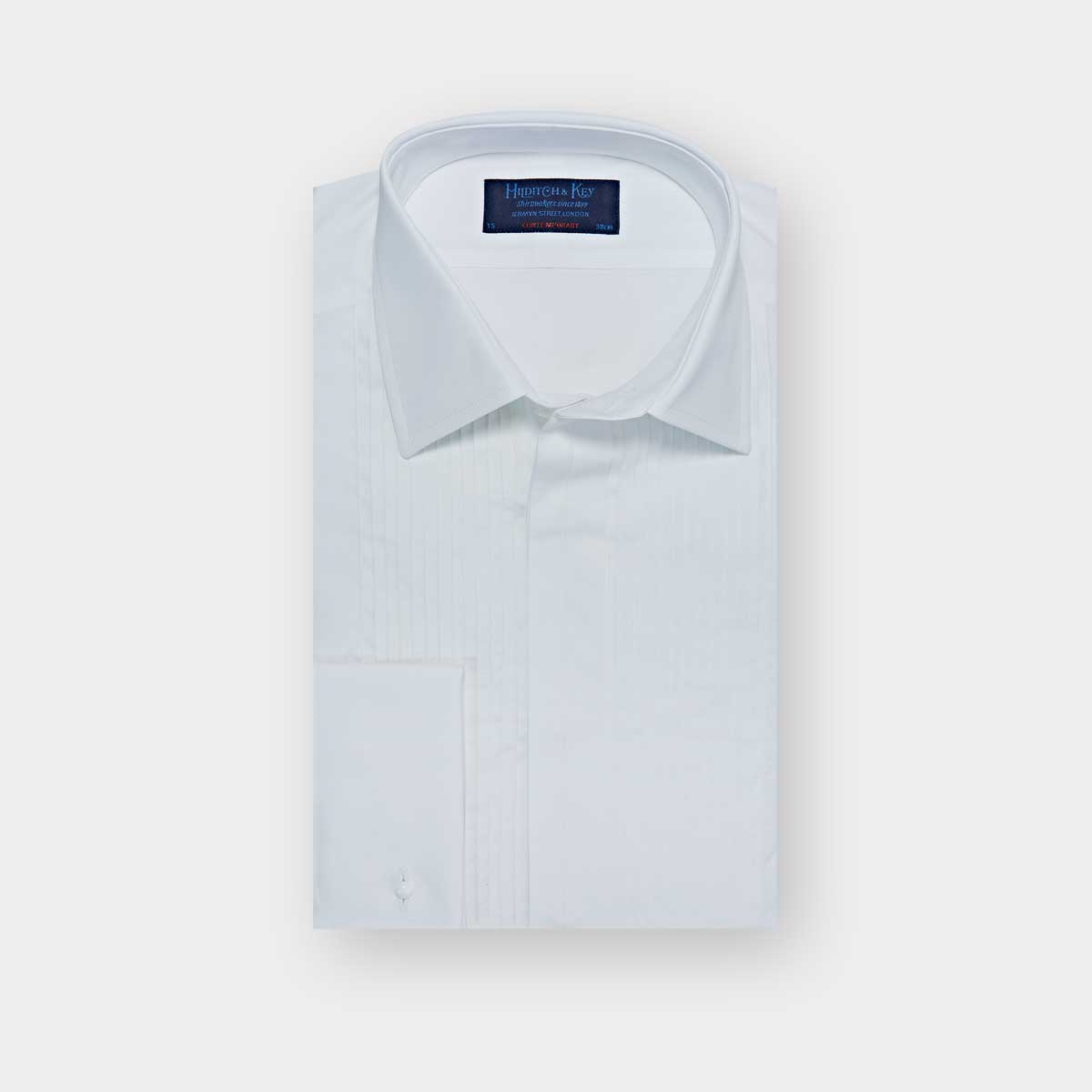 Contemporary Fit Narrow Pleat Cotton Poplin Dress Shirt With Classic Collar Double Cuff