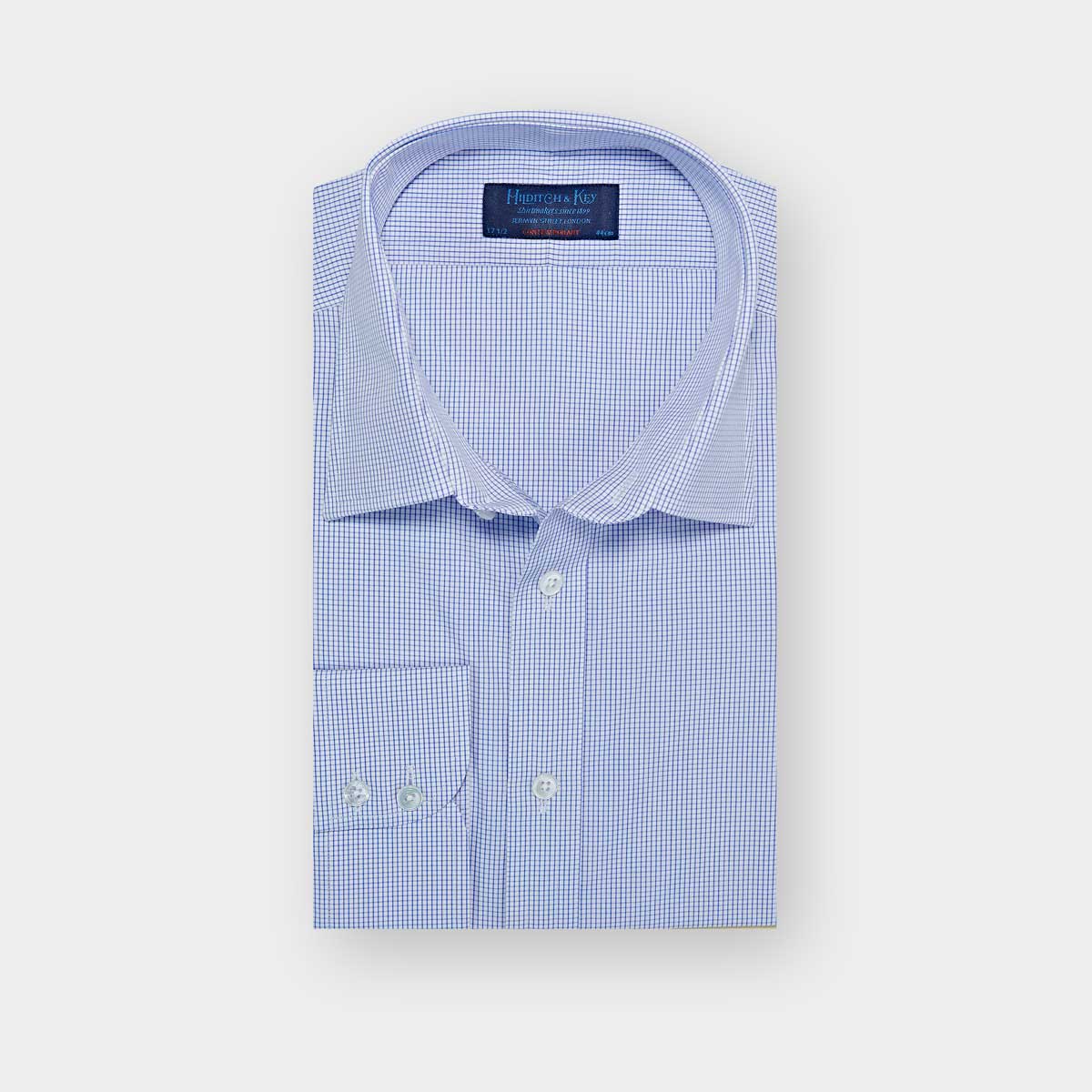 Contemporary Fit White Check Cotton Shirt With Classic Collar Two Button Cuff