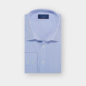 Contemporary Fit Blue & White Check Cotton Shirt with Classic Collar & Two Button Cuff