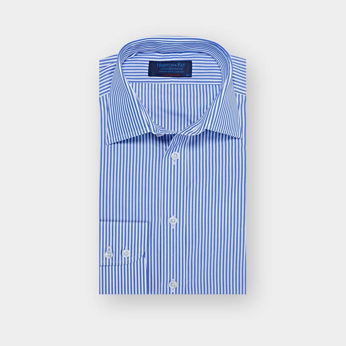 Contemporary Fit Bengal Stripe Cotton Shirt With Classic Collar Two Button Cuff