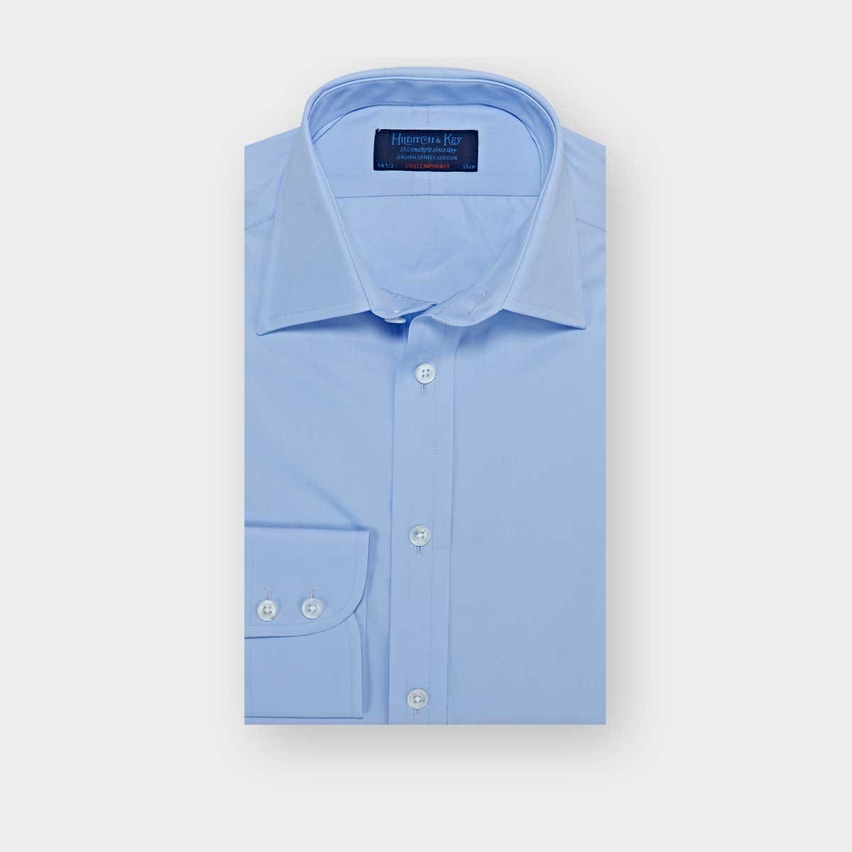 Contemporary Fit Plain Cotton Poplin Shirt With Classic Collar Two Button Cuff