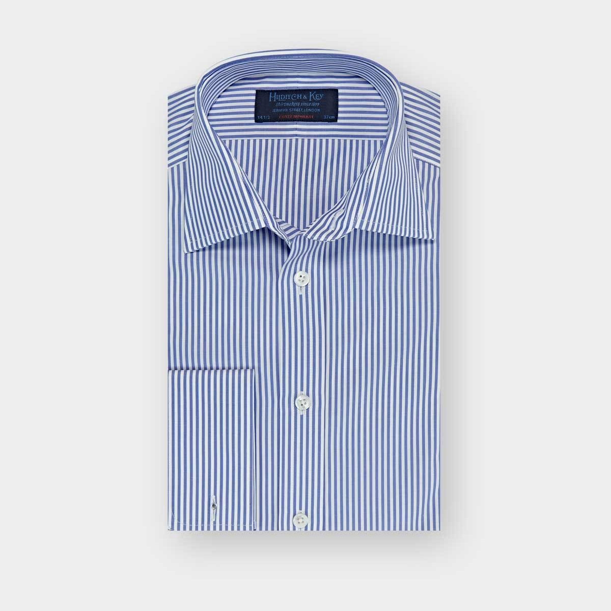 Contemporary Fit Bengal Stripe Cotton Poplin Shirt With Classic Collar Double Cuff
