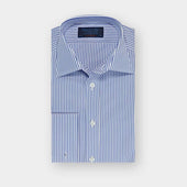 Contemporary Fit Blue Bengal Stripe Cotton Poplin Shirt with Classic Collar & Double Cuff